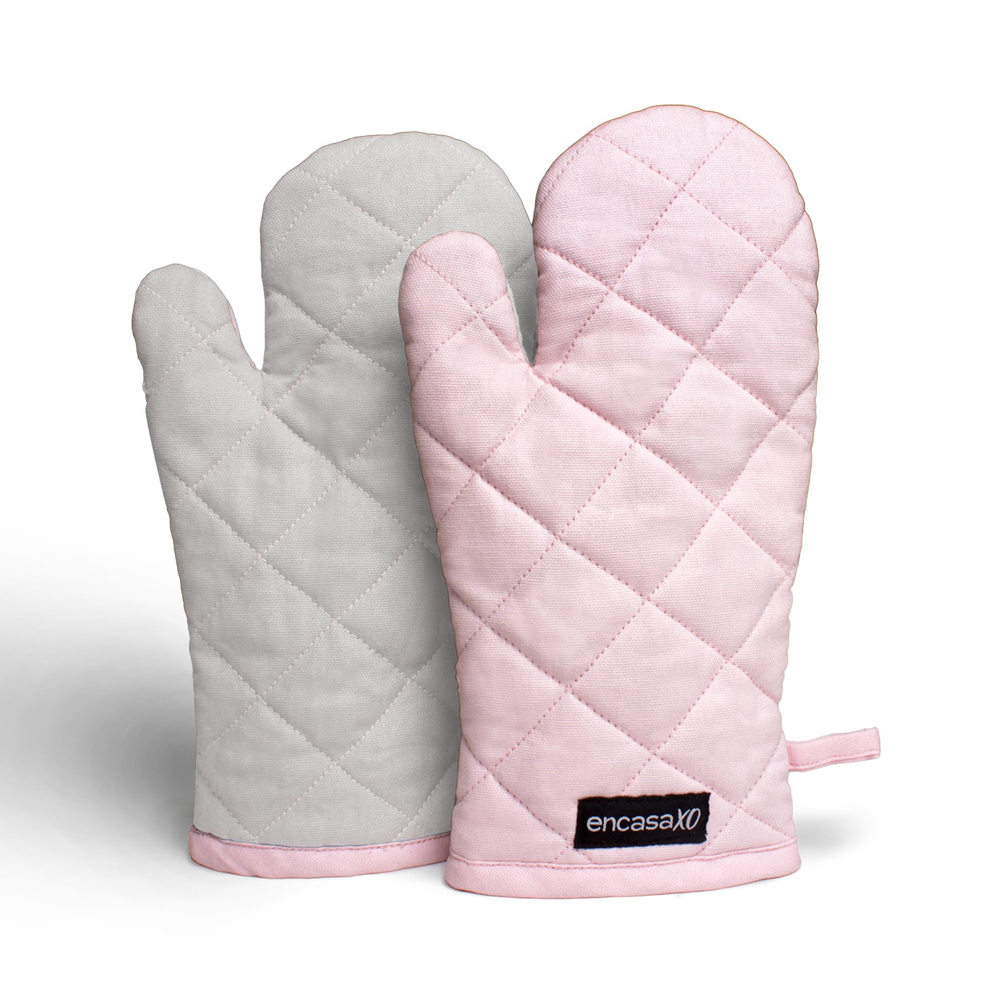 Encasa XO Heat Resistant Cotton Oven Gloves Mitts (2 Pc Set), Quilted & Safe 17x29 cm, for Kitchen Cooking & Baking, Grilling