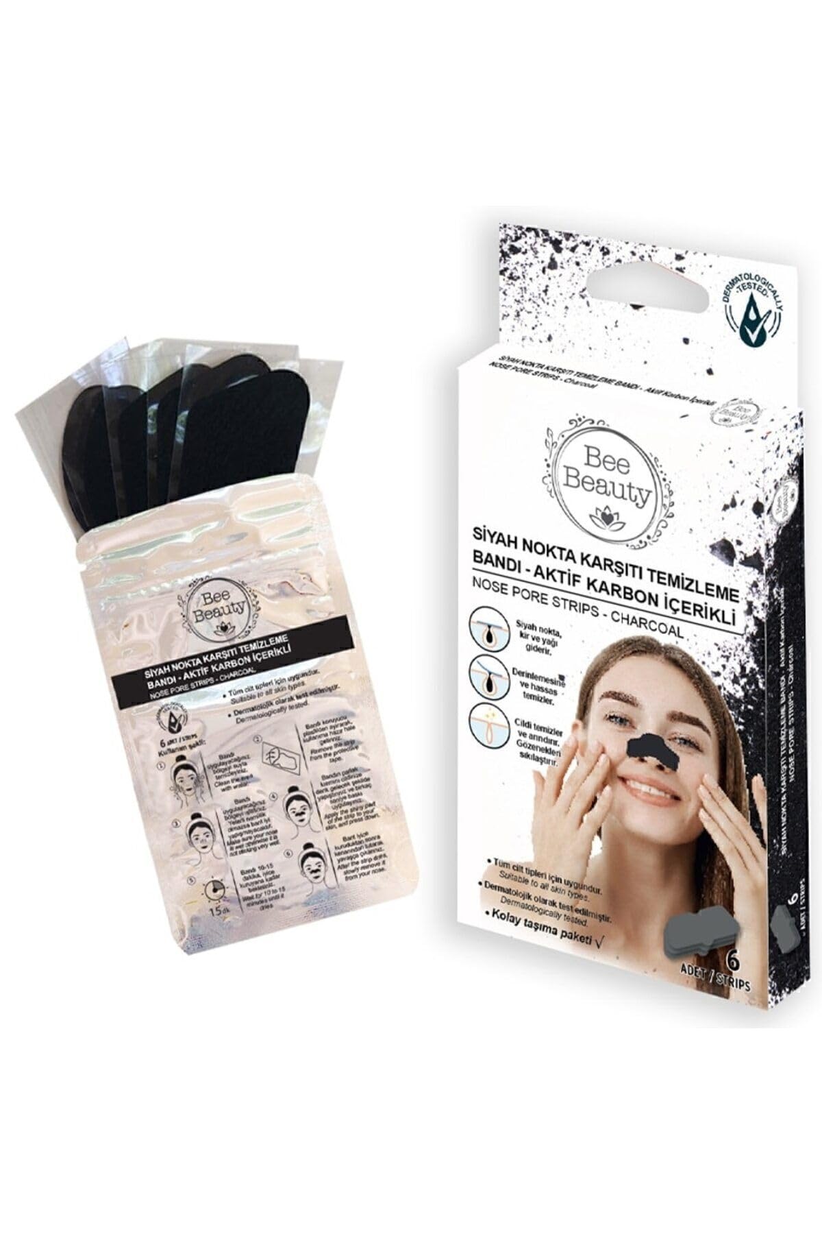 BEE BEAUTY SİYAH NOKTA KARŞITI TEMİZLEME BANDI AKTİF KARBON İÇERİKLİ - NOSE PORE STRIPS CHARCOAL