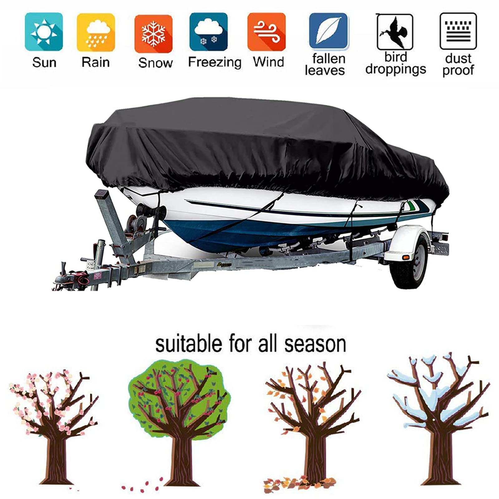 LDIW Copertura della Barca Rimorchiabile 300D Coperture Barche Tessuto Oxford per Resistente Resistente Telo Copribarca Impermeabile all Season Marine Dispositivo di Protezione,Nero,11to13ft