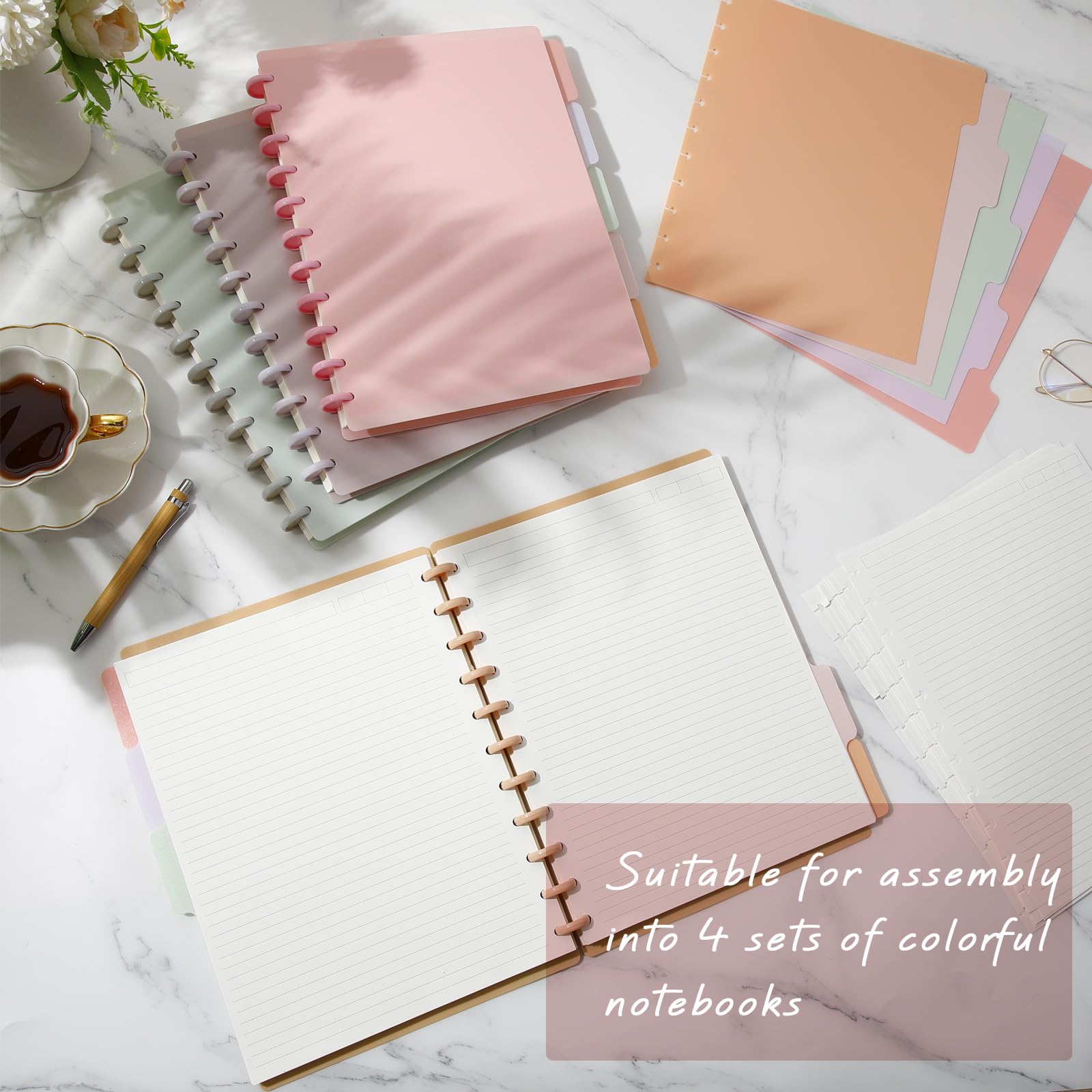 Glenmal Lot de 4 cahiers à disque relié, 21,6 x 27,9 cm, format lettre personnalisable, avec disques, 5 intercalaires, pages amovibles lignées pour université, journal rechargeable pour bureau