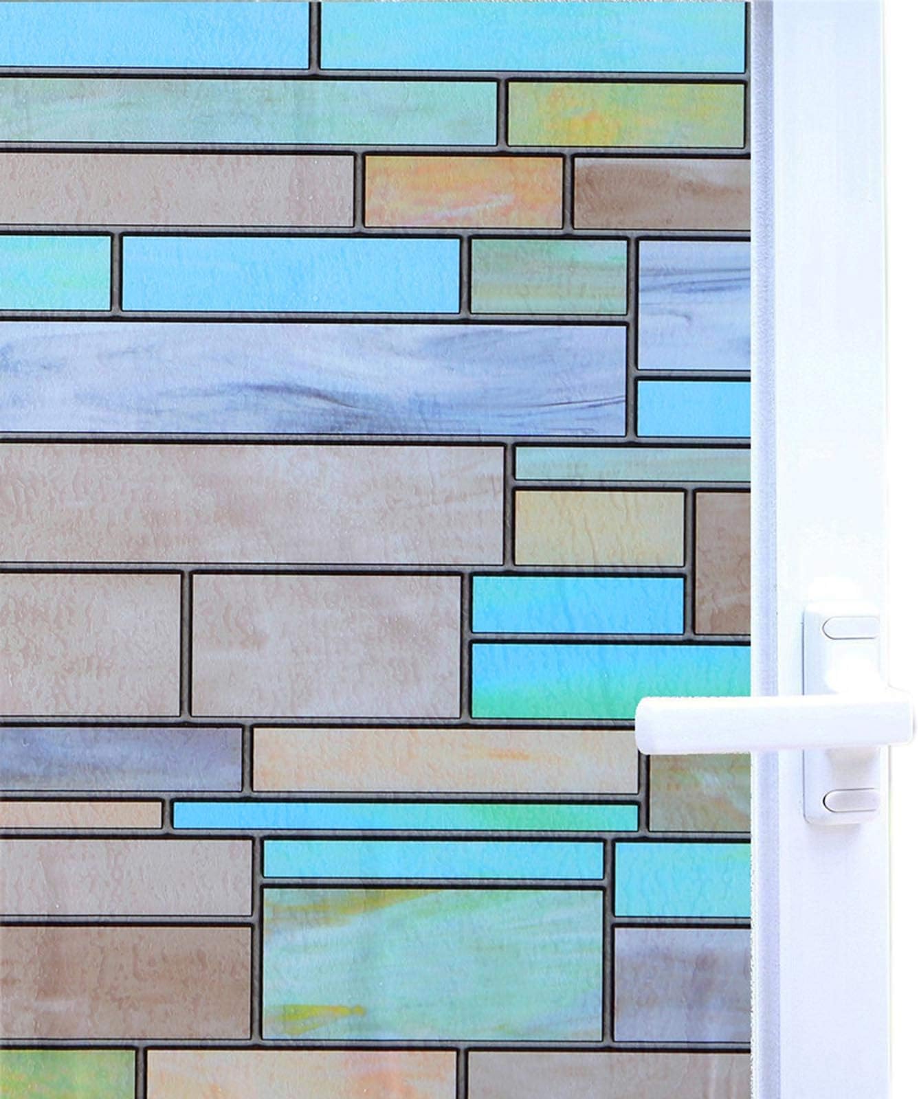 Zindoo Window Film Stained Glass Window Film Privacy Window Covering Brick Window Sticker Static Window Cling Anti UV 44.5 x 200CM
