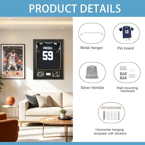 IHEIPYE Tempered Glass Jersey Frame 1 Pack Wall Mount Display Case