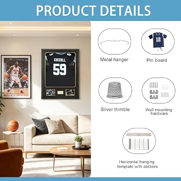 IHEIPYE Tempered Glass Jersey Frame 1 Pack Wall Mount Display Case