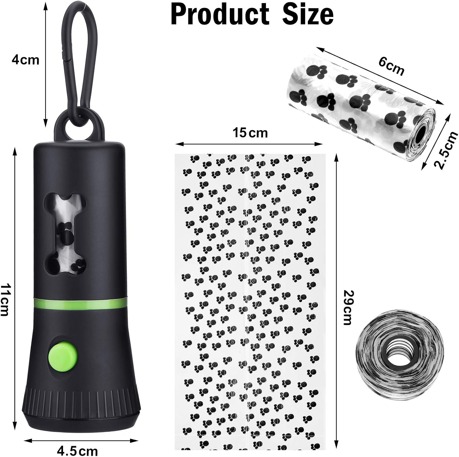 2 Set Waste Bags Holder Dispenser Include 2 Pieces LED Flashlight Waste Dispenser and 2 Rolls of Leak-Proof Dog Poop Waste Bags (Green)