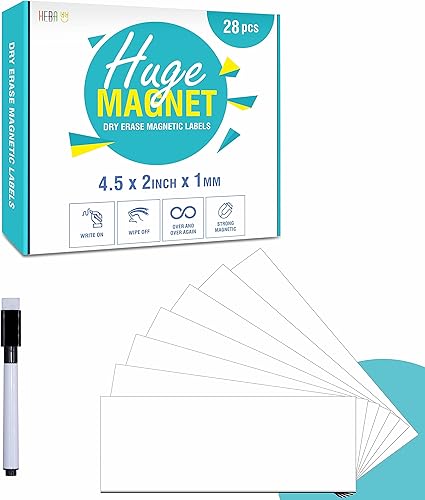 Paquete de 28 etiquetas magnéticas de borrado en seco, etiquetas magnéticas flexibles para escribir para refrigerador, multiusos para oficina,