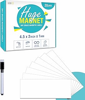 28-Pack Magnetic Dry Erase Labels, Writable Flexible Magnetic Labels for Refrigerator, Multipurpose for Office, Education and Home Use (Each Measures 4.5” x 2”)