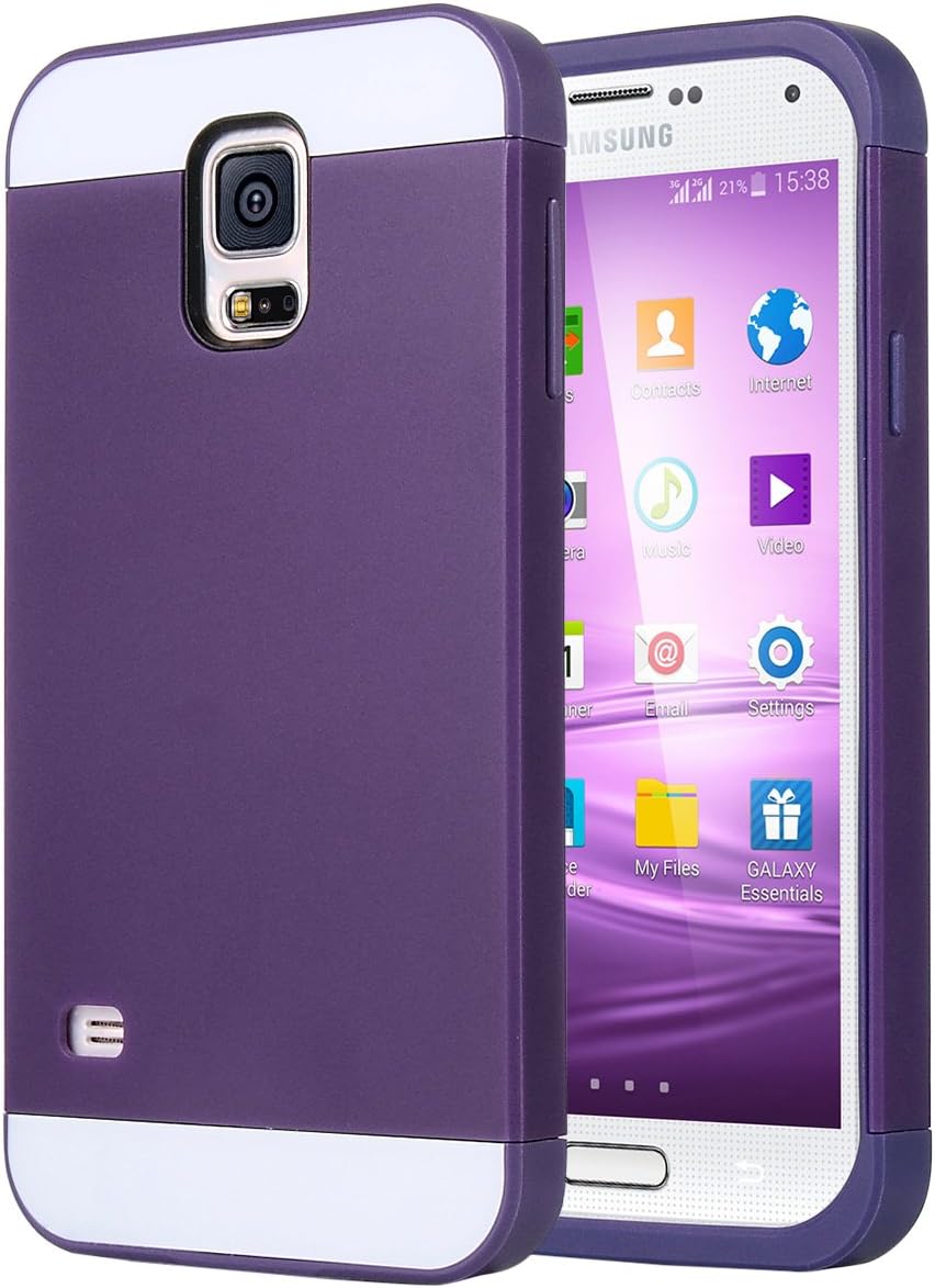 ULAK Galaxy S5 Case, S5 Case, 2in1 Hybrid Dual Layer Slim Protective Case Cover for Samsung Galaxy S5/Galaxy SV/Galaxy S V/Galaxy i9600 2014 (Plastic Hard Shell and Flexible TPU) Purple