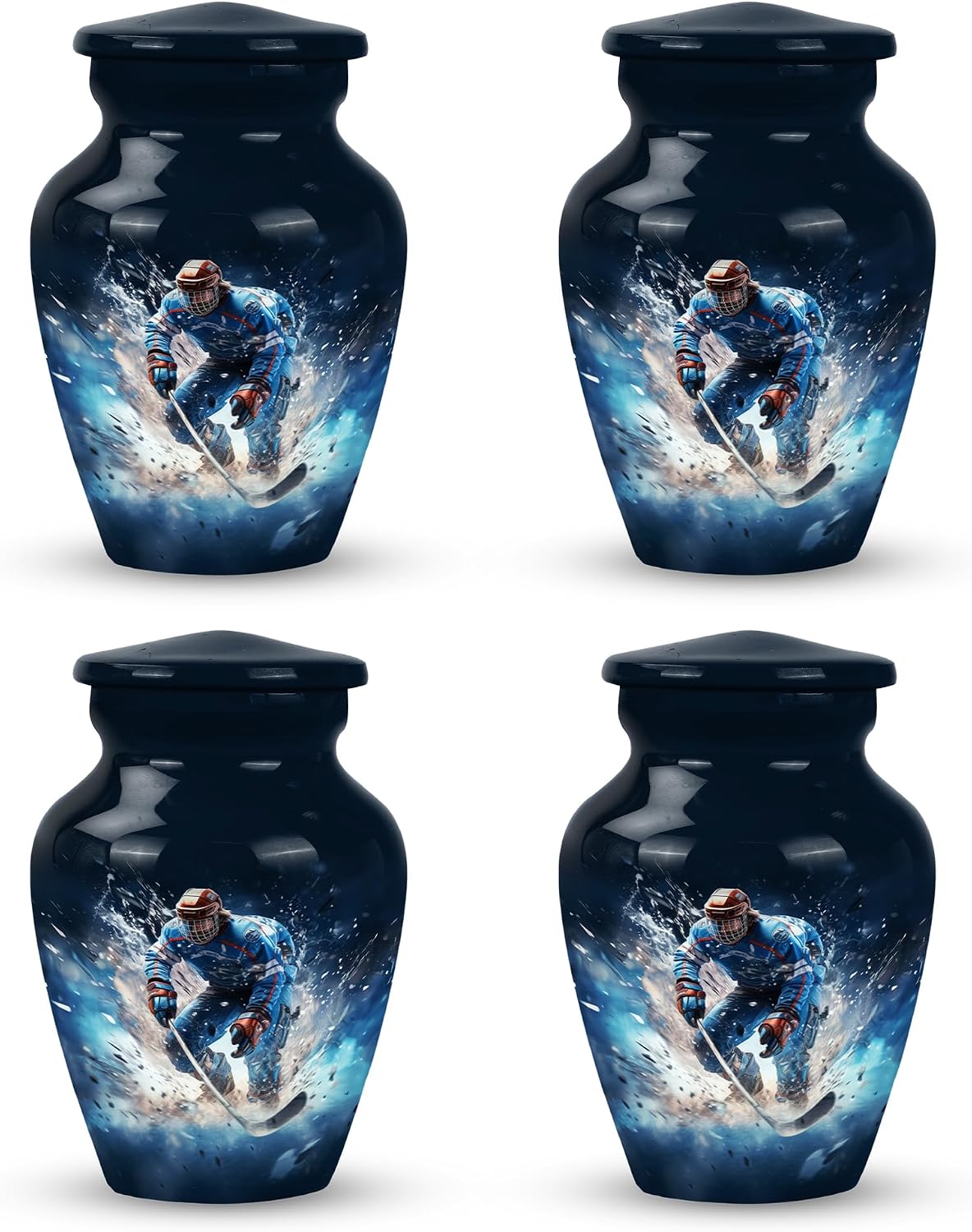 Glacial Charge Hockey Urn, Urn for Ashes Adult Male, Cremation Urn Human Ashes, Memory Box for Keepsakes, Decorative Urns, Memorial Gifts,3" Set of 4