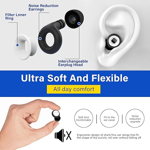 Miniatura 4 de Tapones para los oídos para el ruido del sueño, tapones de silicona súper suaves y reutilizables, tapones para los oídos con reducción de ruido
