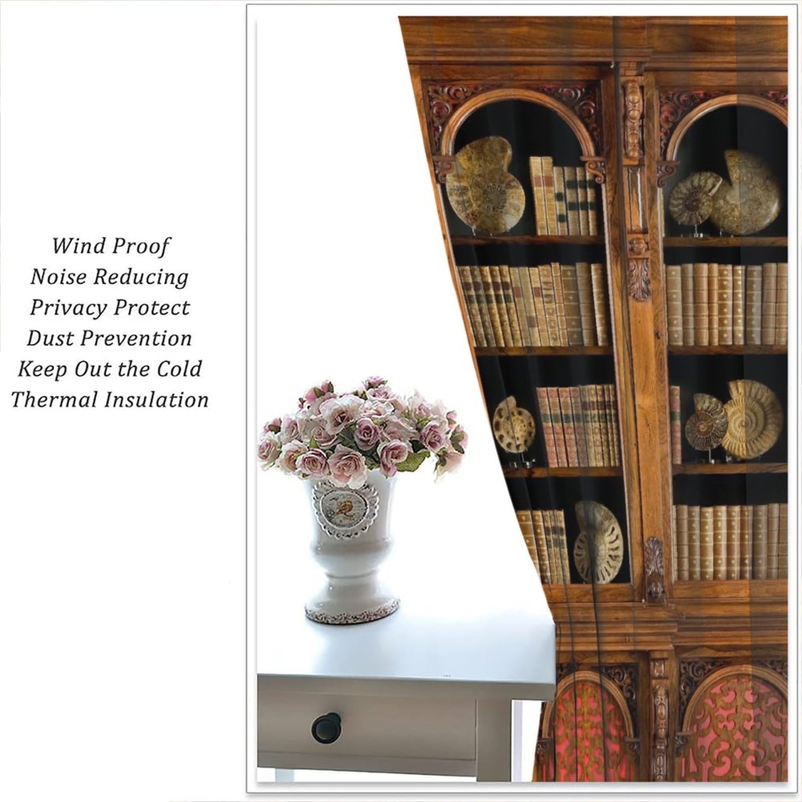 Bücherregal-Vorhang Im Vintage-Design – 3D-Druck, 100% Polyester, Verschiedene Größen, Für Fenster & Deko
