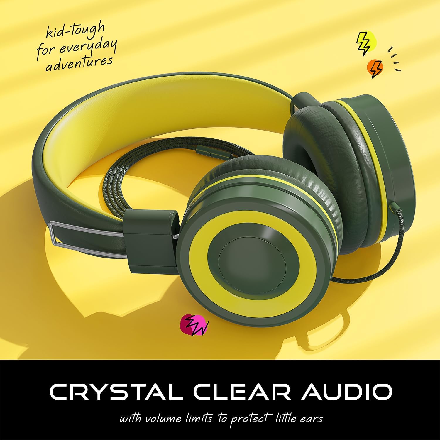 MYZI Kids Headphones with Cord, Foldable Over Ear Headphones for Kids with Microphone, Tangle-Free Wired 85dB Safe Volume Toddler Headphones for iPad, School, and Airplane – Green - Image 4