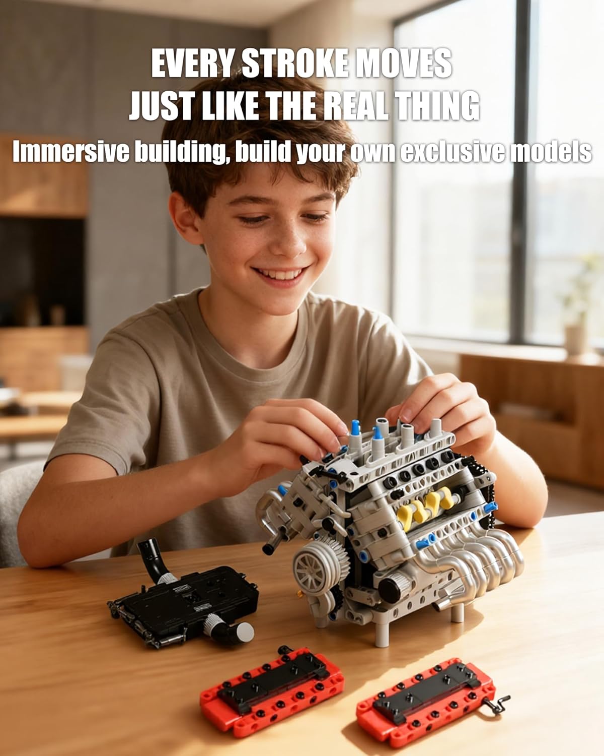 V8 Engine Building Set, Build Your Own Mini V8 Model Engine Kit that Run with Battery and Motor, 8-Cylinder Car Model Engine Building Toys for Adults Kids Age 14+ (1079PCS)