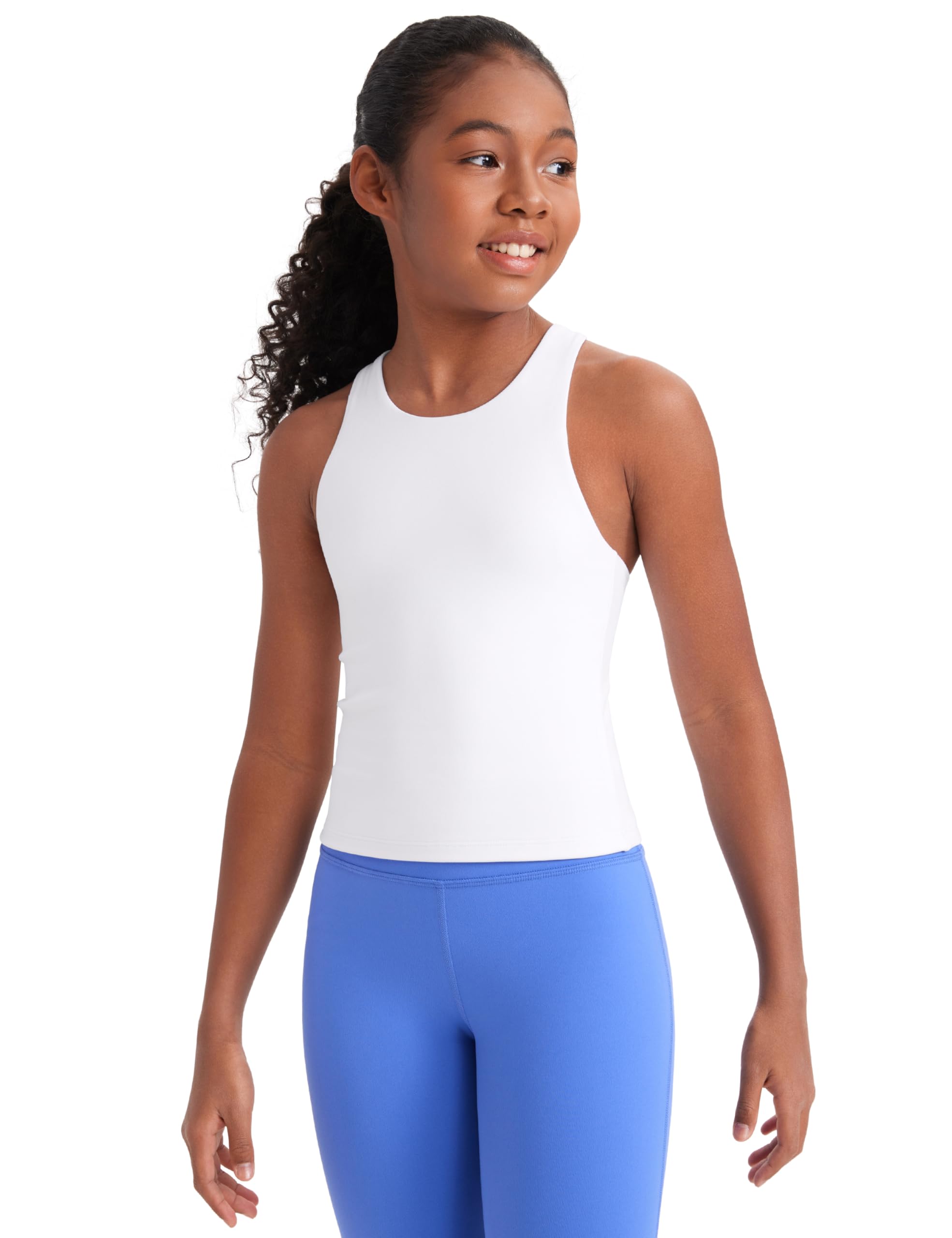CRZ YOGA Mädchen Butterluxe Doppelt Gefüttert Tanktops Taillenlänge Hoher Hals Racerback Ärmellos Teenager Kinder Aktiv Lässig Tanzen