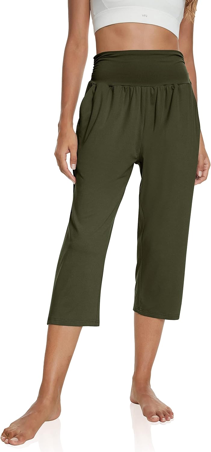 UEU Women's High Waist Capri Pants Casual Loose Fitting Yoga Pants Comfy Lounge Workout Capris Sweatpants with Pockets : Clothing, Shoes & Jewelry