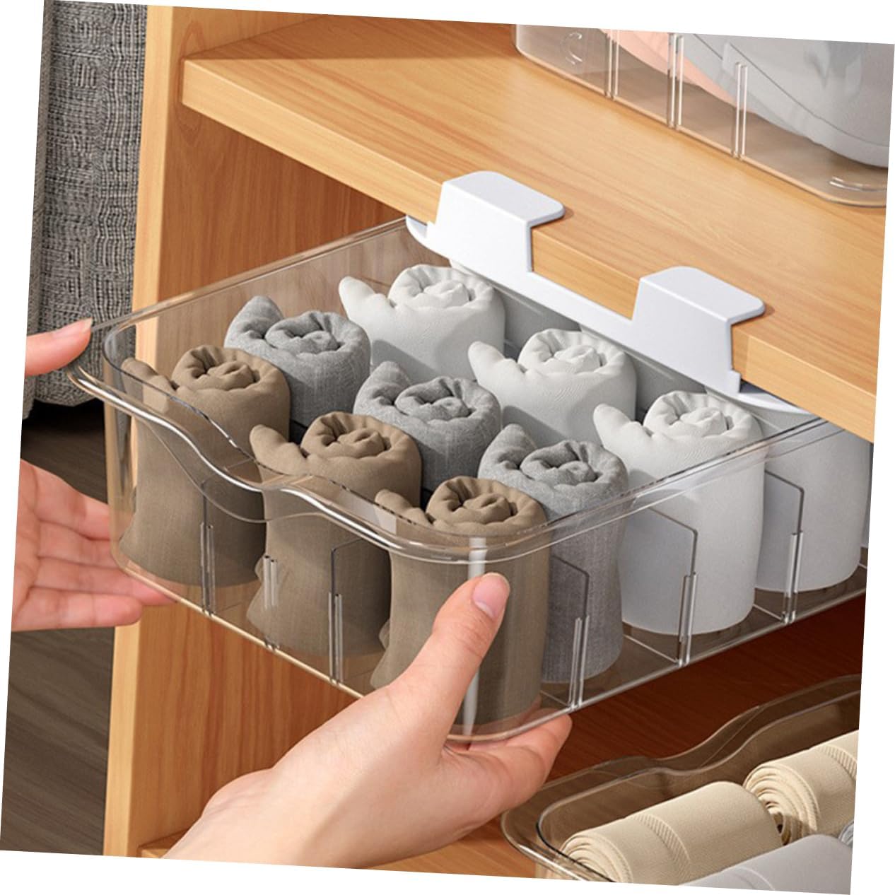 Underwear and Sock Drawer Organizer Box with Lid Compartment Transparent Storage Container for Closet Dustproof Underwear Storage Holder for Socks and Garments