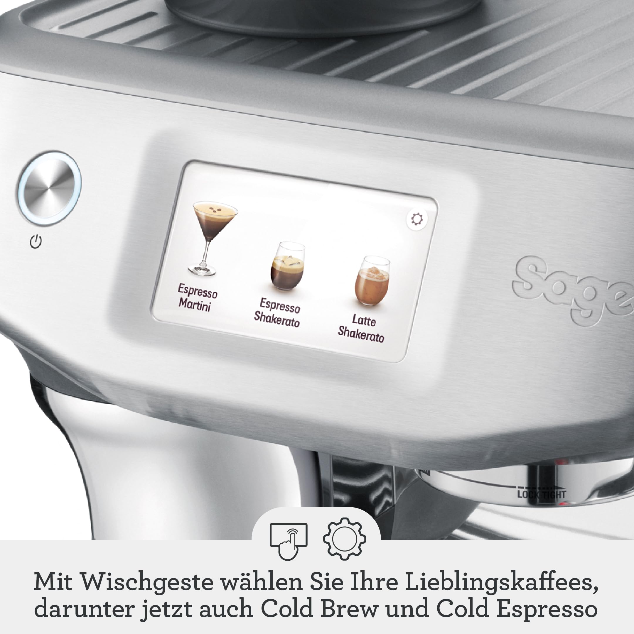 Sage The Barista Touch Impress Kaffeemaschine mit automatischer Milchaufschäumung, integriertem Mahlwerk & Cold Brew-Funktion, schwarzer Edelstahl