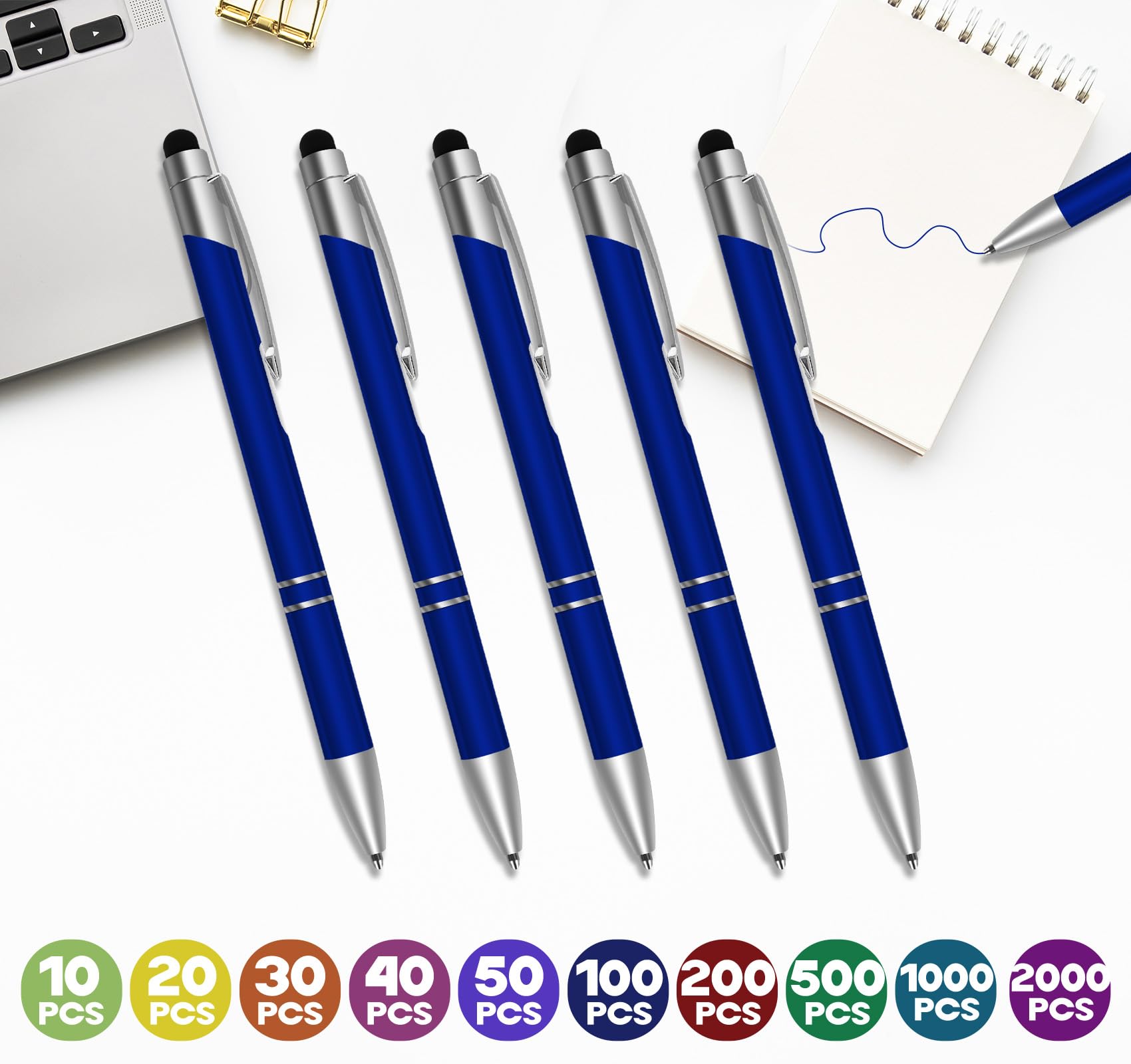 500 Stück Kugelschreiber mit Touchpen,1,0 mm Kugelschreiber Blau,Hochwertig Stift Set für Schreiben, Bürobedarf für Schule und Geschäft,Tinte: Blau