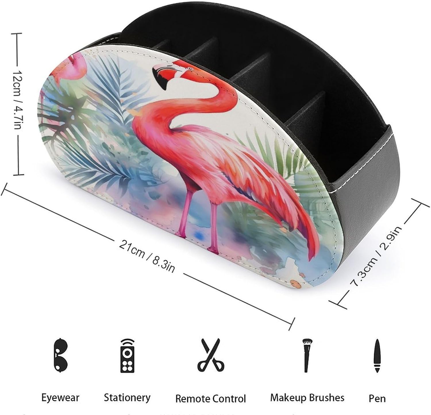 Flamingo Watercolor PU Leather Remote Control Holder with 5 Compartments image 2