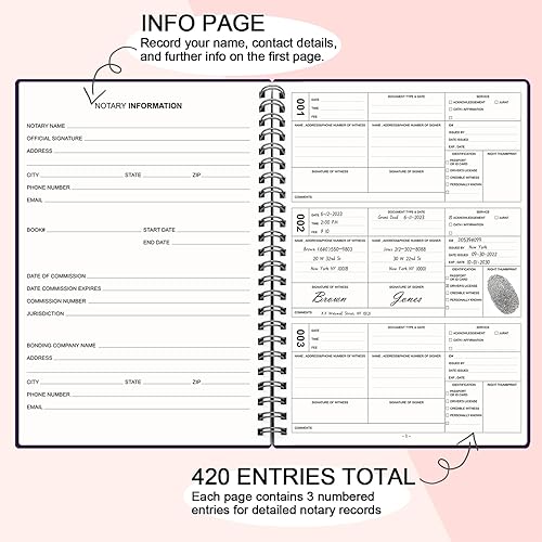 Vista 18 de Cuaderno de registro de notario, 7 x 10 pulgadas, diario de notario encuadernado en espiral, cubierta flexible, suministros para notario, papel Rosa