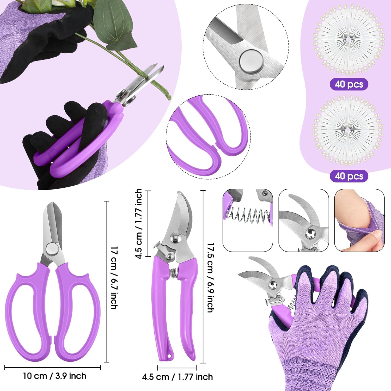207 Pcs Flower Arrangement Supplies Florist Garden Tool Gift Kit for Women Mother's Day Include Purple Tool Bag Thorn Remover Rose Stripper Outdoor Hand Tools Stem Pruning Shear Gloves Stem Wire Etc