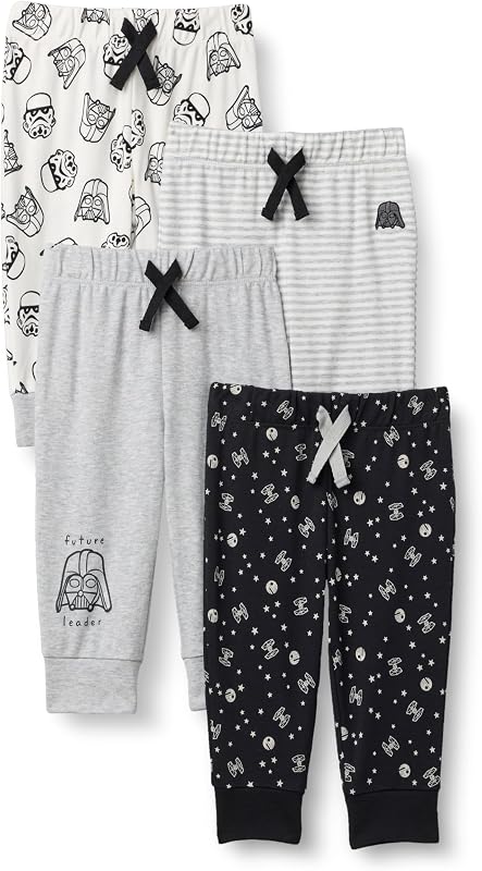 Amazon Essentials Disney | Maravilla | Star Wars Pantalones deportivos de punto de algodón para niños pequeños y bebés, paquetes múltiples