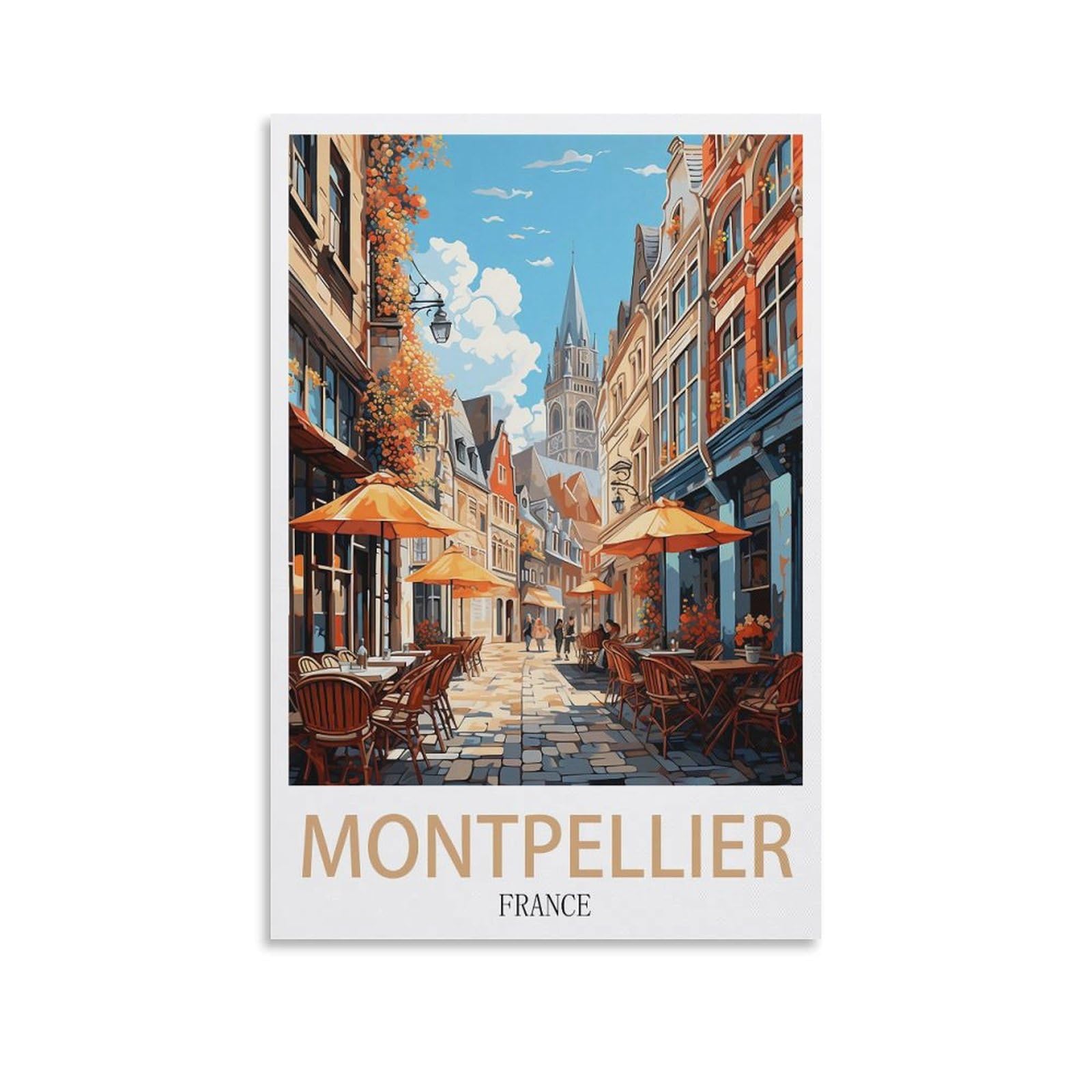 LCYNNH Montpellier France Vintage Travel Posters Street 20x30inch(50x75cm) Print Poster Home Bathroom Bedroom Office Living Room Decor Canvas Poster