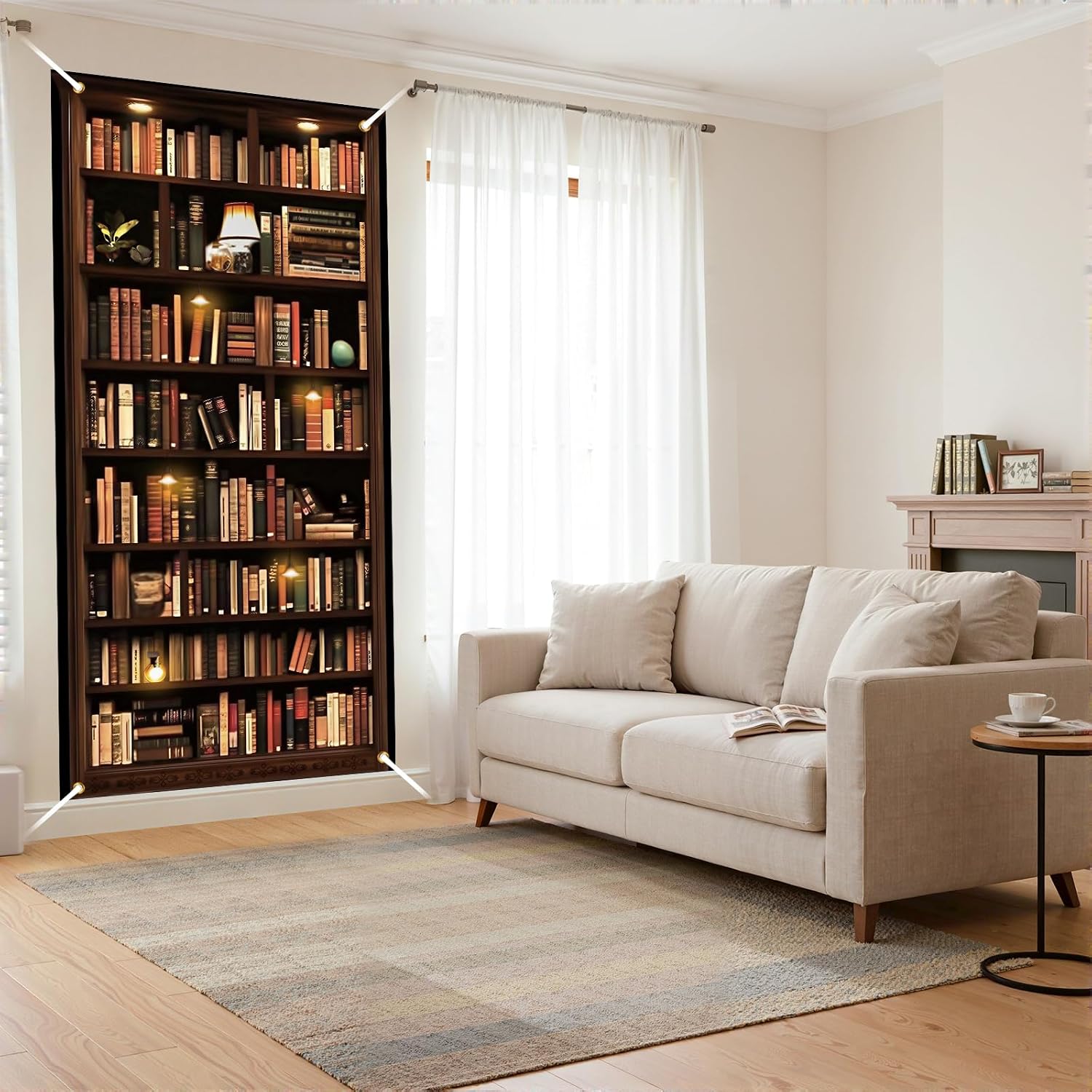 Wayyogh 3D Book Shelf Door Banner Funny Bookshelf Door Cover Vintage Bookcase Door Porch Sign Photography Background for Book Lovers Classroom Reading Room Cozy Study Wall image 5