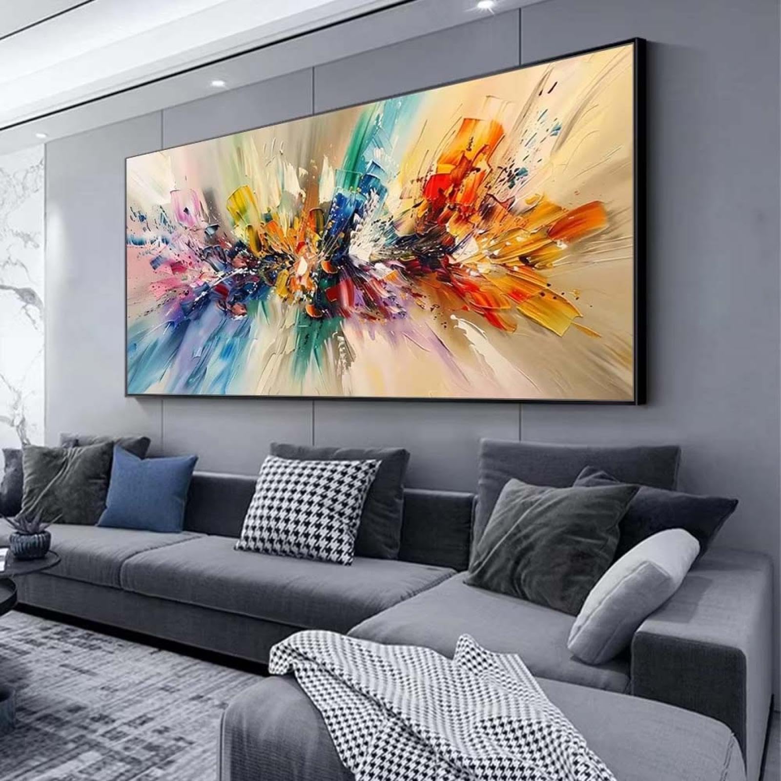 UUDEZO Grands tableaux pour décoration murale de bureau, peintures à l'huile colorées, affiches sur toile abstraites, images d'art mural, décoration 70 x 140 cm (28 x 55 pouces) avec cadre noir