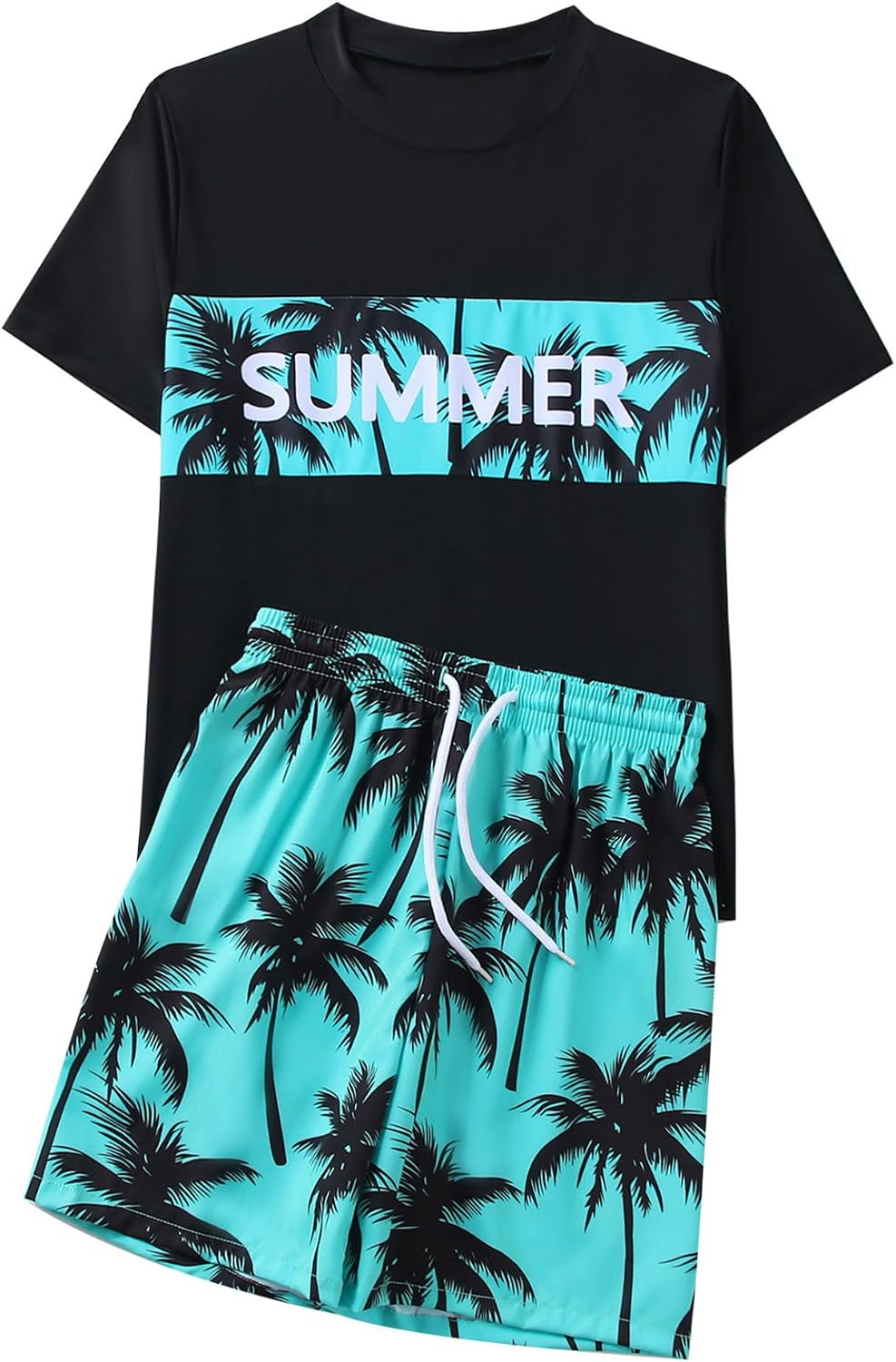 Sxiwei Kids Boys 2Pcs Swim Top with Shorts Set Beach Bathing Suit Rash Guard Swimsuit Coconut Tree Print Tankini