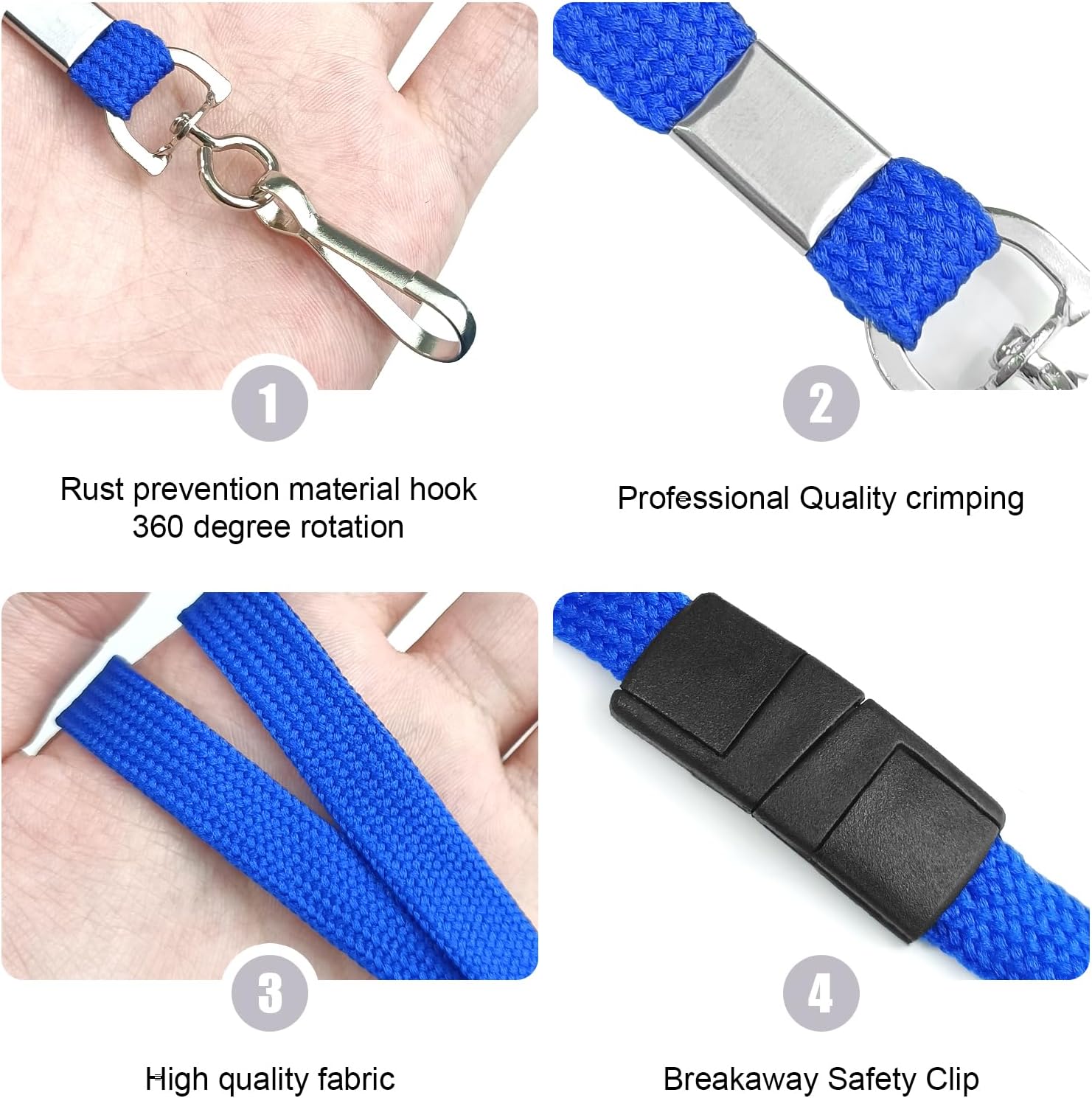 Korty Breakaway Lanyards for Id Badges Lanyard with J-Hook Bulk Flat for Name tag ID Badges Holder (50, Blue)