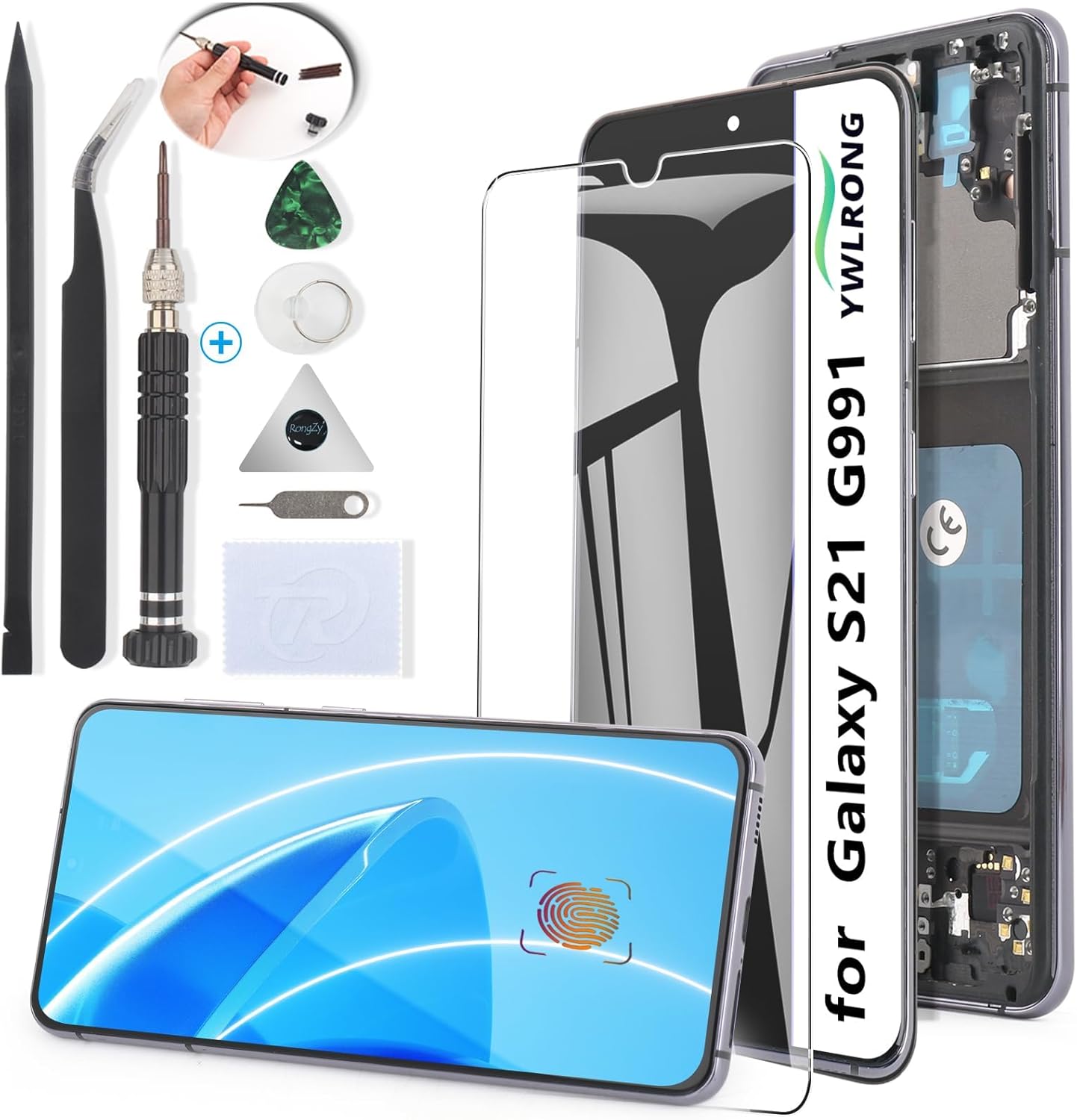 OLED for Samsung Galaxy S21 5G Screen Replacement LCD Display Touch Screen Digitizer Assembly for Samsung S21 5G G991 SM-G991U SM-G991B with Tools（Support Fingerprint, Black Frame