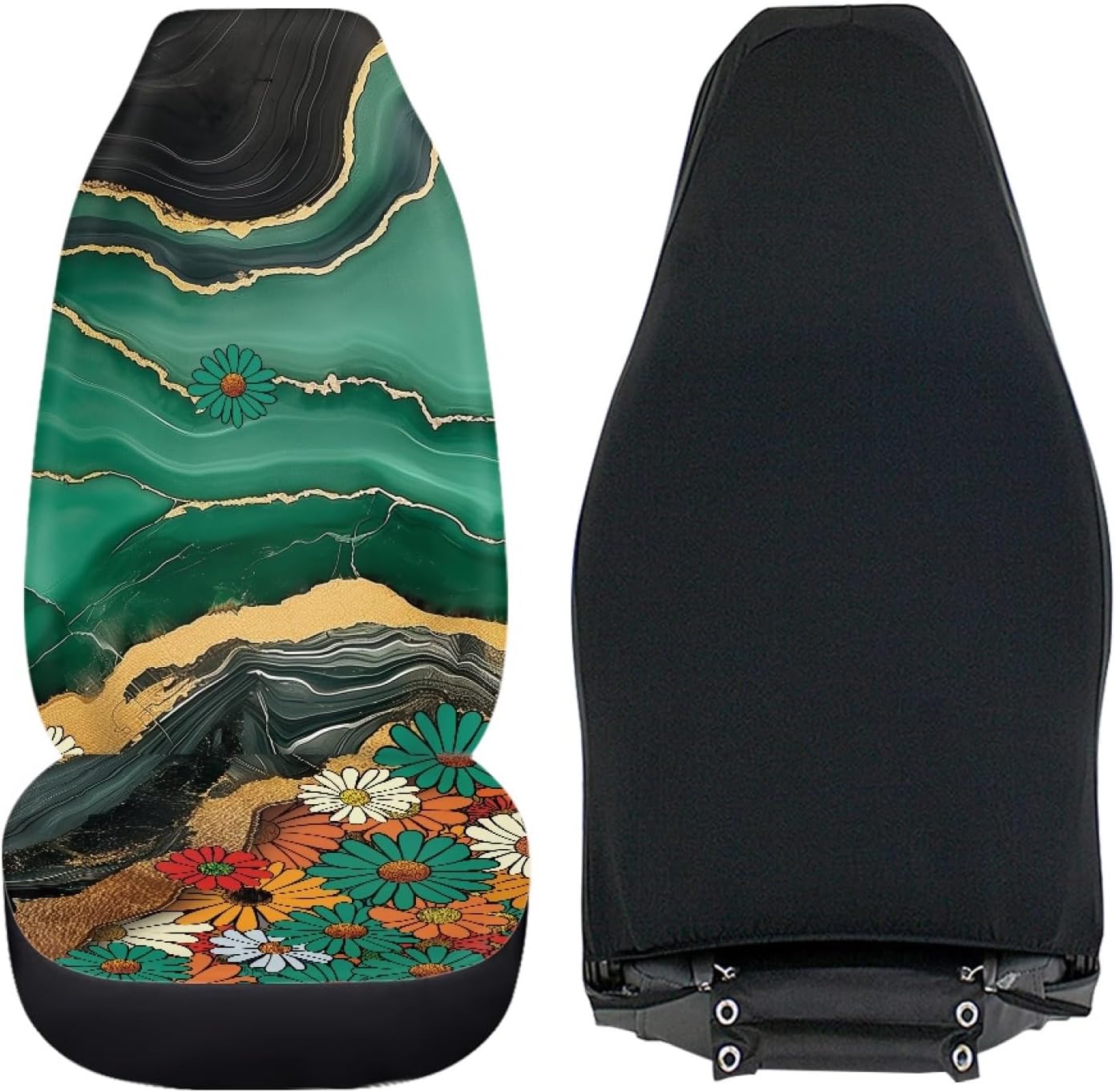Green Marble Daisy Print Car Seat Covers for Women Easter Theme Car Accessories Front Seat Protector Universal Seat Covers for Cars SUV Trucks Van,Waterproof