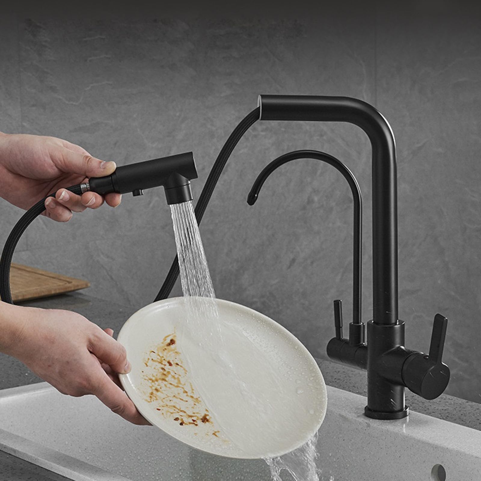 Robinet cuisine 3 voies filtrant à douchette double mode