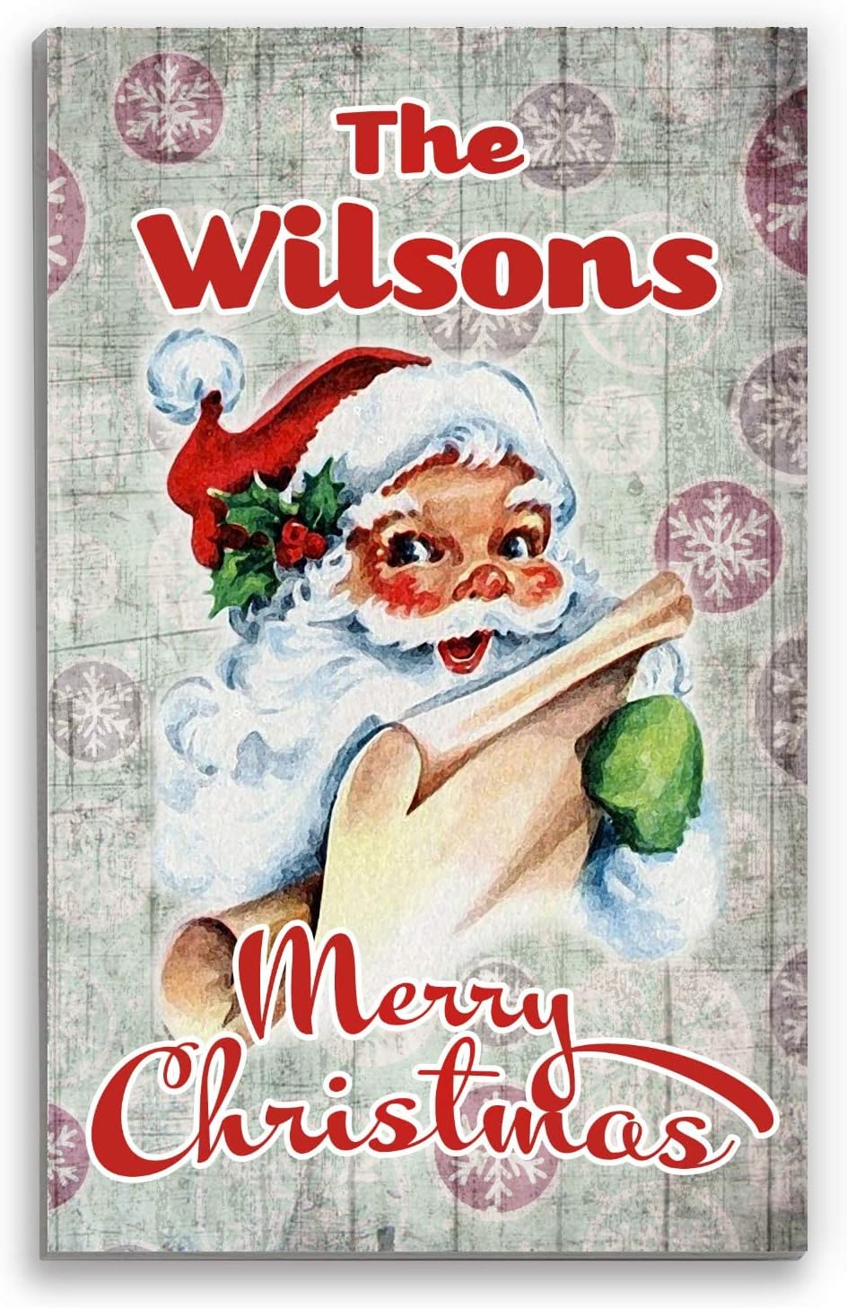Vintage Wooden Christmas Family Name Sign Personalized Old Fashioned Santa Decoration Holiday Gift - Personalized - 16.5" x 10.5"