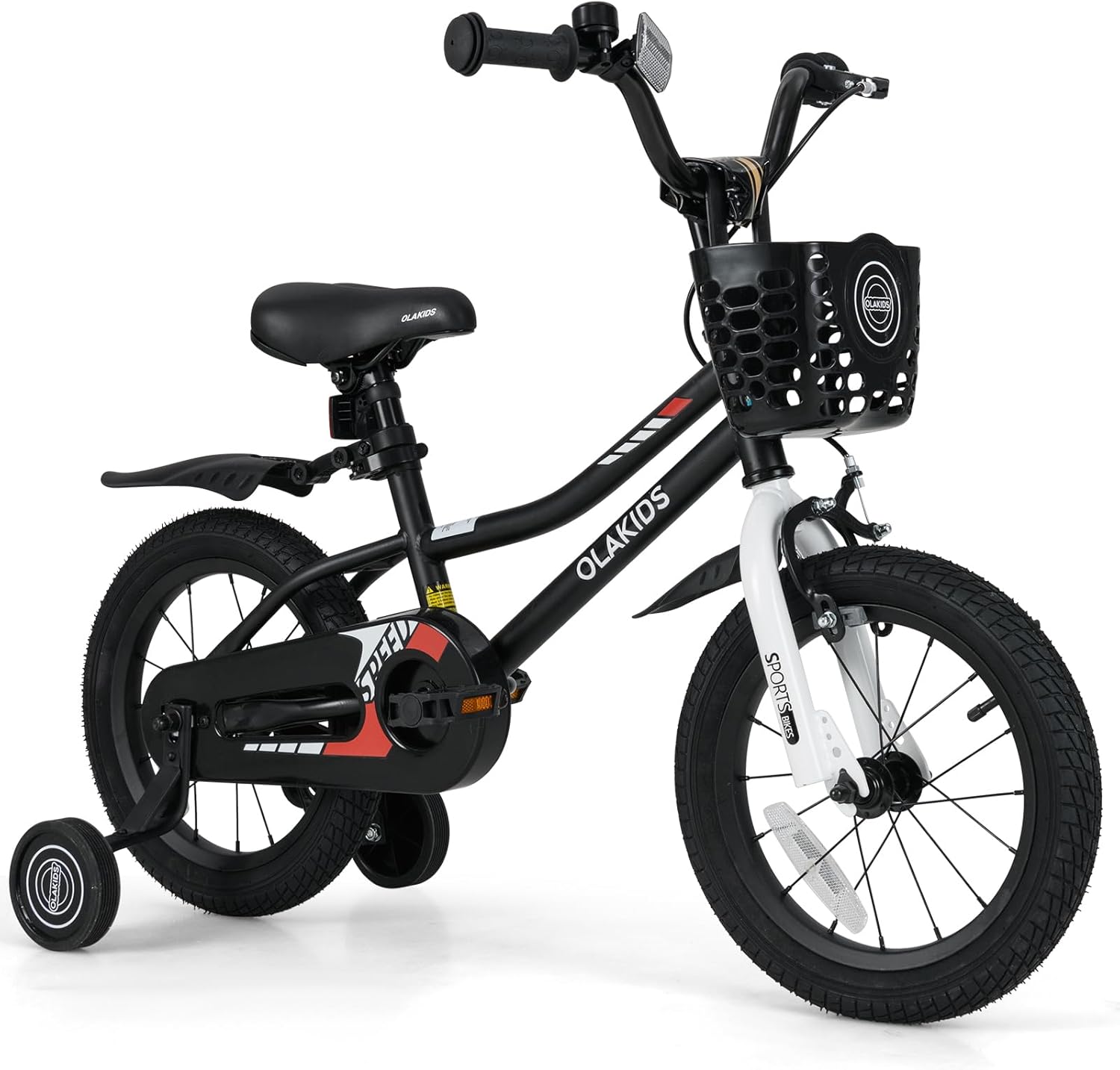 Olakids Kids Bike, 12 14 16 18 Inch Toddlers Bike with Training Wheels Basket Adjustable Seat and Handlebar, Handbrake and Coaster Brake, Children's Bicycle for Boys Girls 3-8 Years Old