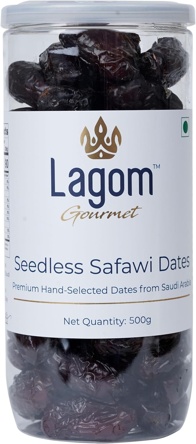 Lagom Gourmet Seedless Safawi Dates 500g | Premium Dry Fruits | All-Natural | No Added Sugar | No Preservatives | Gluten-Free | Vegan | Non-GMO | Khajur/Khajoor/Khejur