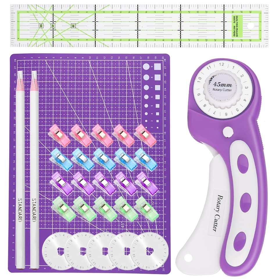 Rotary Cutter Kit Rotary Cutter Leather Cutting Tool Fabric Cutter Circular Blade 45mm With 5pcs Replacement Blades Leathercraft