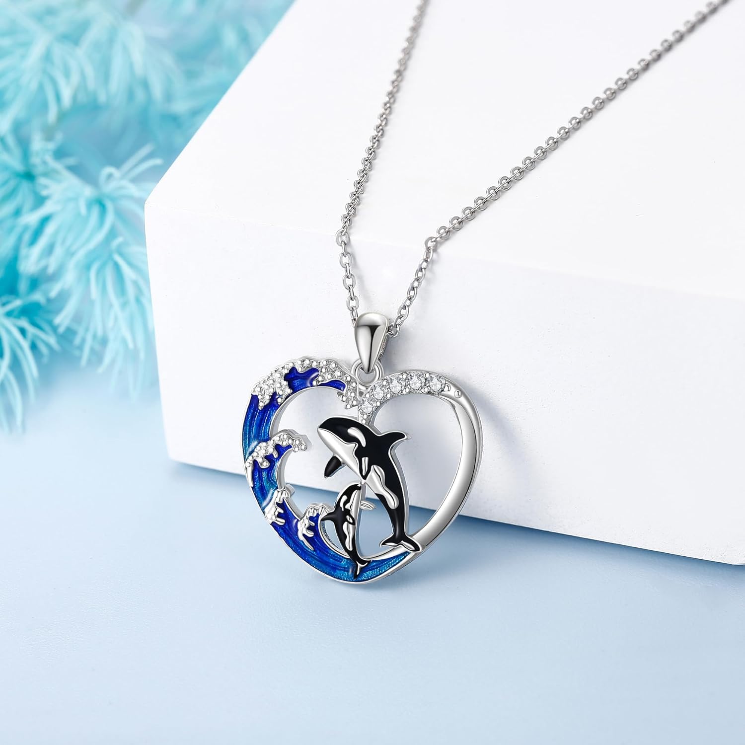 Mother Daughter Necklace 925 Sterling Silver Orca Killer Whale/Chicken/Dinosaur/Dandelion Mother Son Daughter Pendant Necklace Abalone Shell Sea Ocean Animal Jewelry Mothers Gifts for Women Mom - Image 6