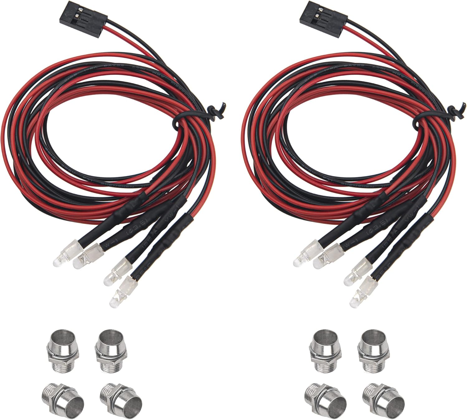 2Pack HIRCQOO 4LED RC Car LED Light Headlights Taillight Lighting with JR Y Cable Compatible with Traxxas HSP Tamiya Redcat RC4WD Axial HPI Kyosho Arrma 1/8 1/10 1/12 RC Car,2Red & 2White (3mm LEDs)