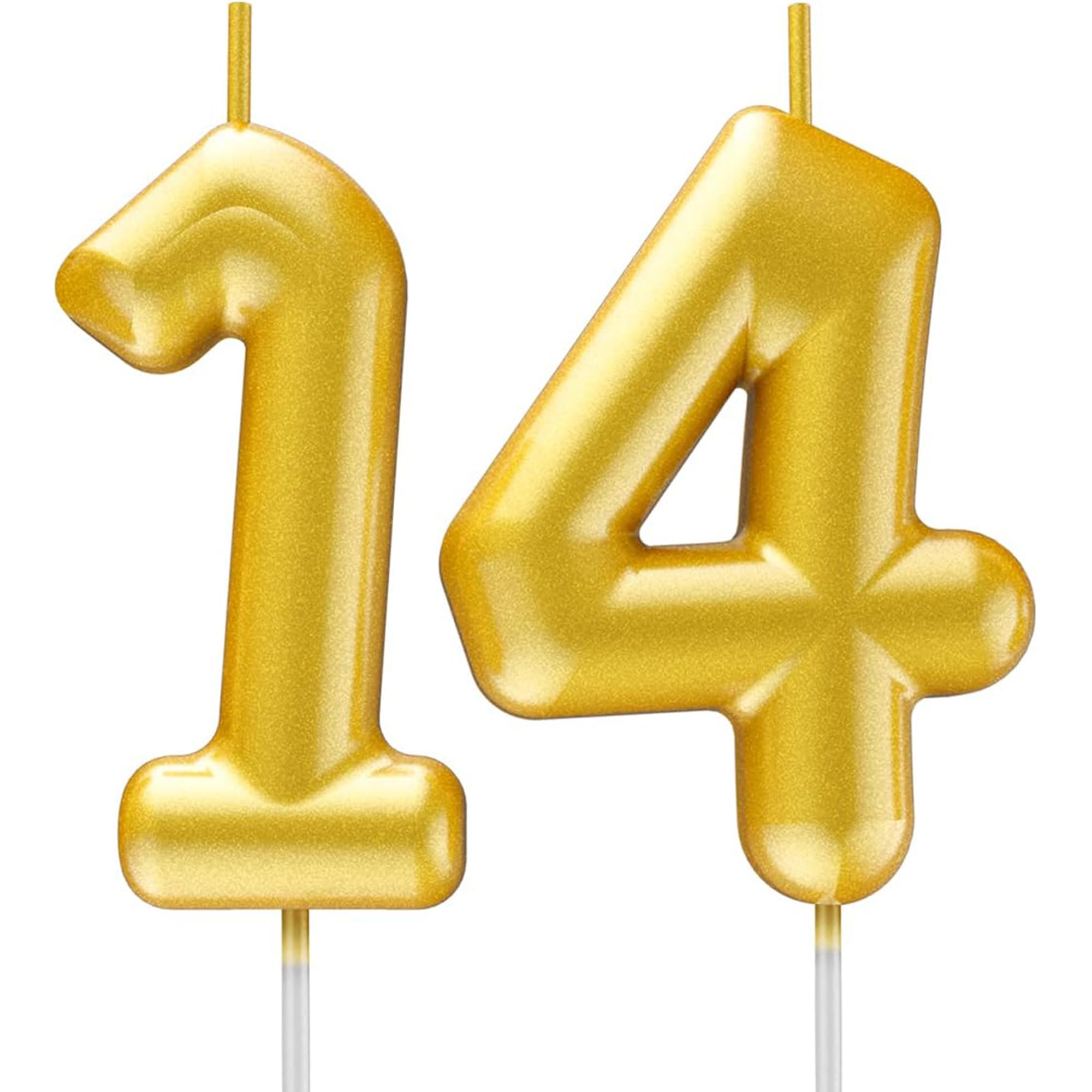 Gold Number Candle Happy Birthday 3D Number Candles for Birthday Cake Party Decoration Wedding Anniversary Celebration Supplies (Gold 14)