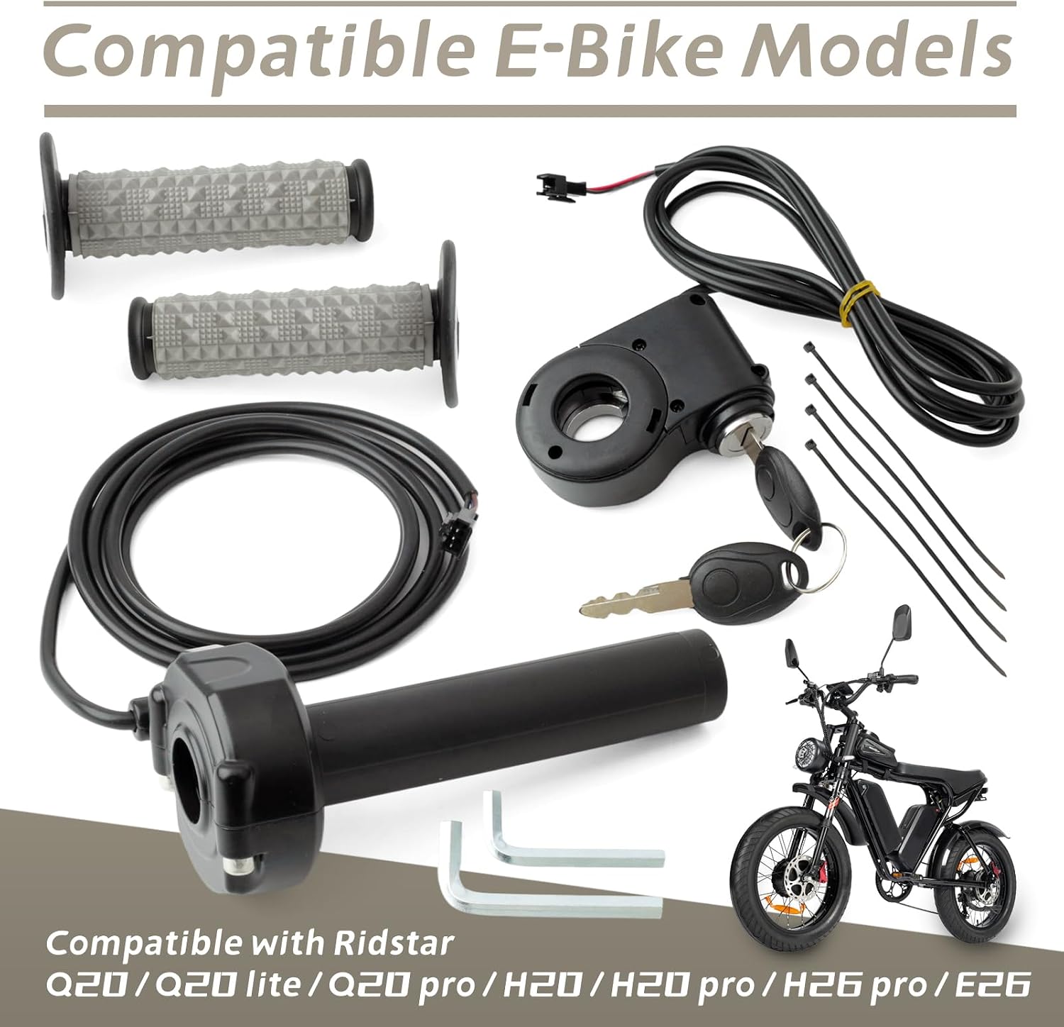 Full Twist Throttle Compatible with Ridstar Q20 Series Electric Dirt Bike, E-Bike Throttle Handlebar Kit w/Key Ignition Switch Grips Cable
