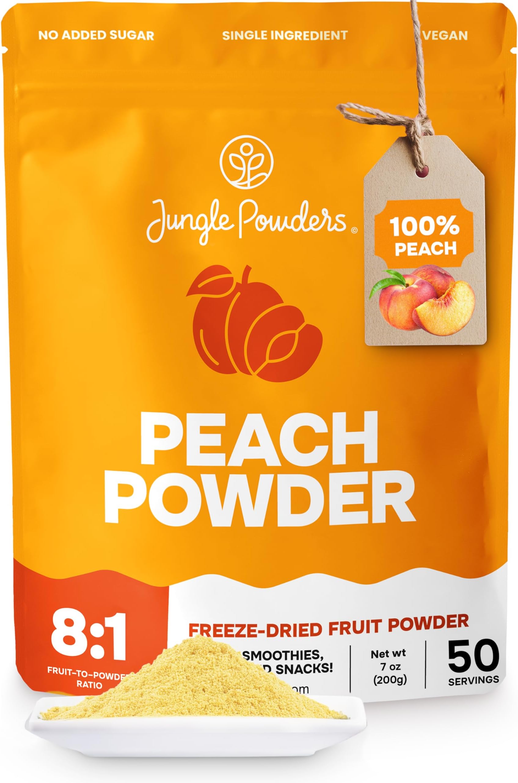 Jungle Powders Peach Powder 7 Ounce Bag Powdered Freeze Dried Peaches for Smoothies - Non-GMO No Sugar Added, Additive, Filler Free Peach Flavoring Extract for Baking, Cooking, Flavoring, Yogurt