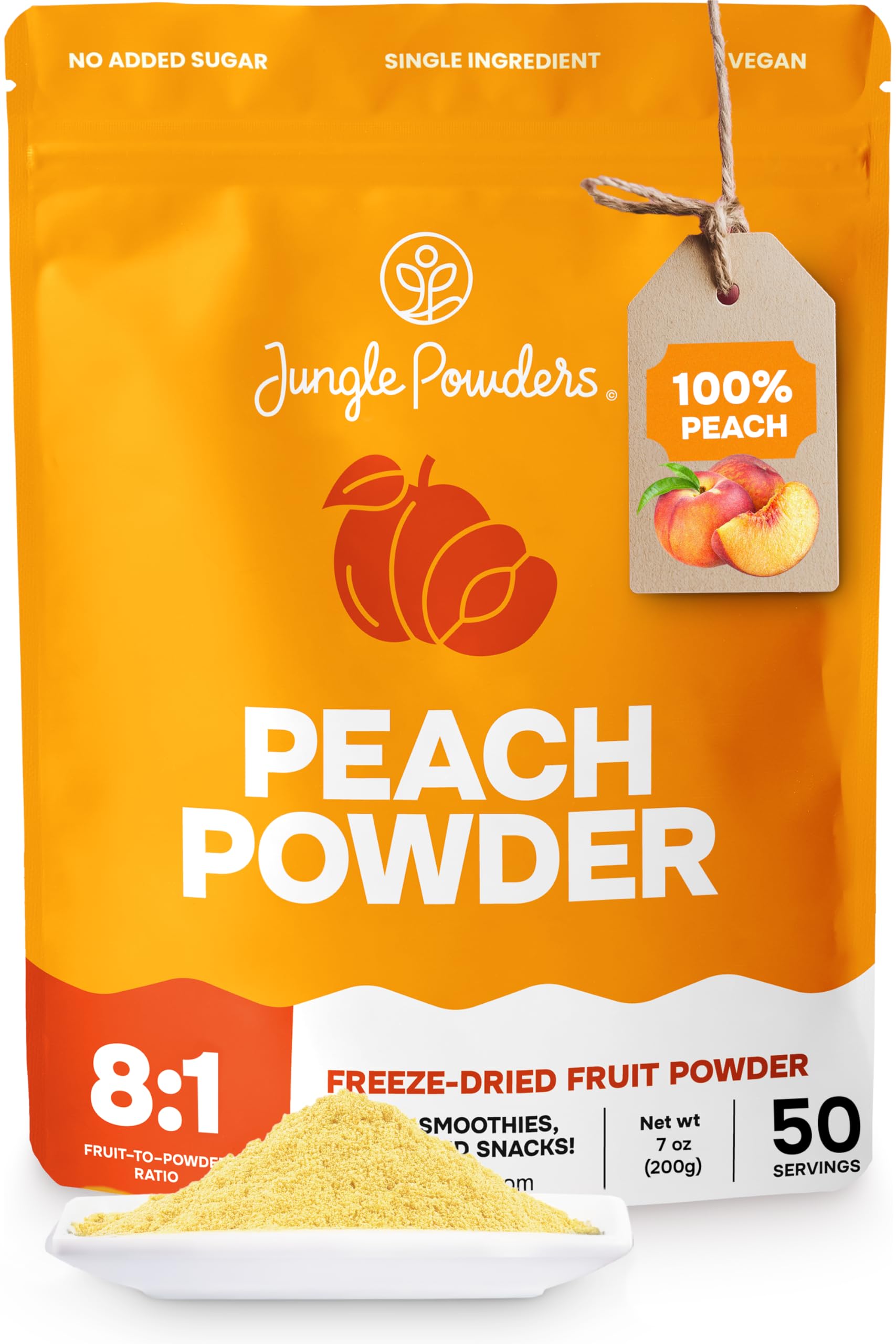 Jungle Powders Peach Powder 7 Ounce Powdered Freeze Dried Peaches for Smoothies, No Sugar Added, Additive, Filler Free Peach Flavoring Extract for Baking, Cooking, Flavoring, Smoothie