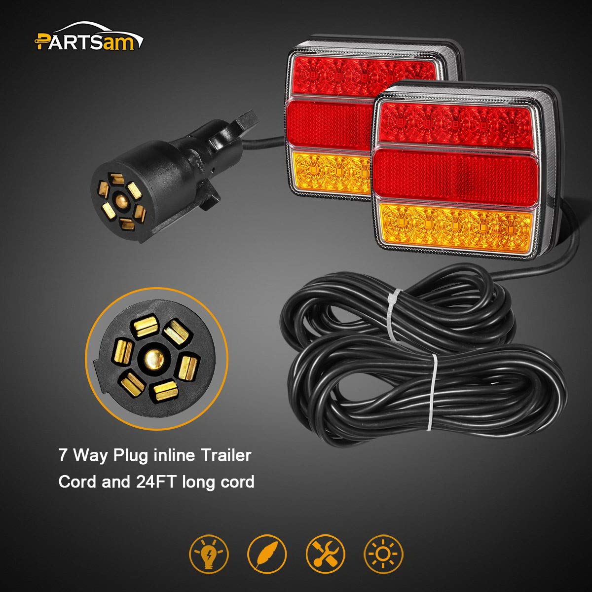 Partsam LED Trailer Towing Light Kit w/Reflex, Universal 2x 15