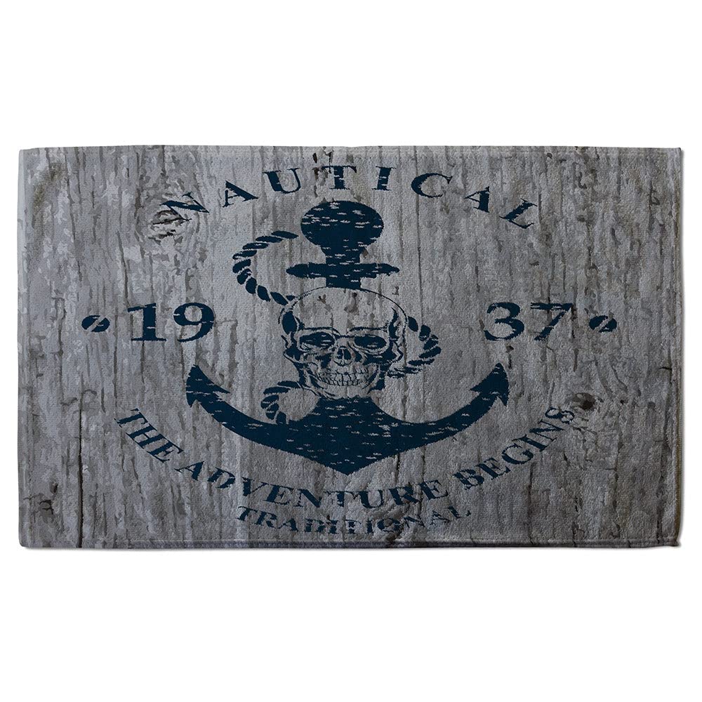 Serviette de bain motif ancre sur bois idéale pour la plage et piscine