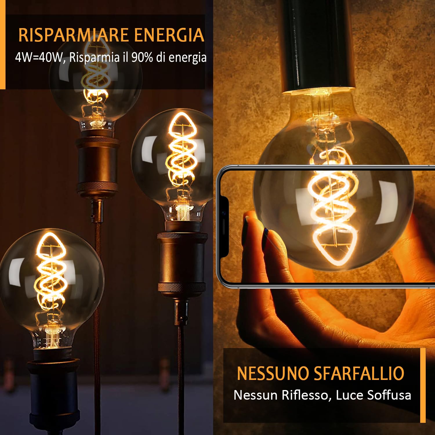 Lampadina Edison Vintage E27 LED Dimmerabile 4 W Retro Lampada LED Bianco Caldo 2700K, Ideale per la nostalgia e l'illuminazione retrò in casa Café Bar