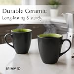 MIAMIO - 6 x 350 ml Stoneware Coffee Mug/Cup Set - Le Papillon Collection (Black-Green)