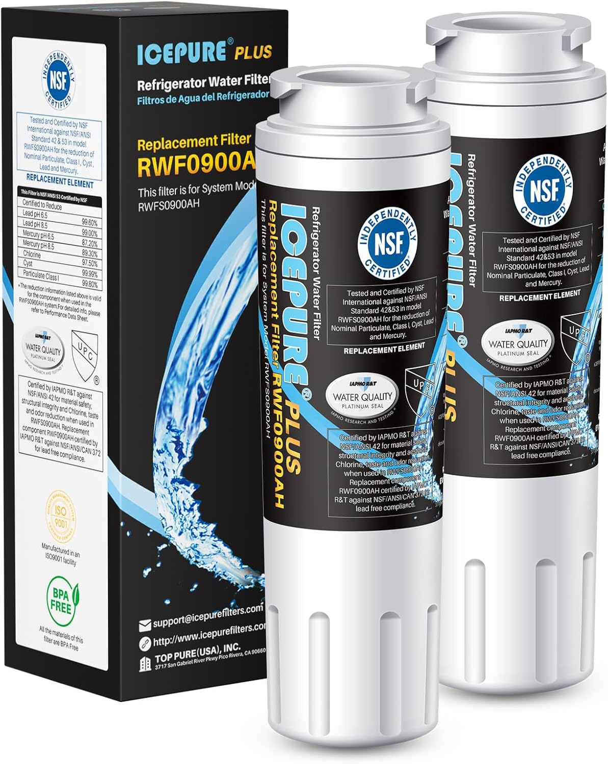 ICEPURE PLUS NSF/ANSI 53 Certified UKF8001 Refrigerator Water Filter Compatible with Maytag UKF8001, UKF8001AXX, UKF8001P, Whirlpool 4396395, 469006, EDR4RXD1, EveryDrop Filter 4, 2PACK