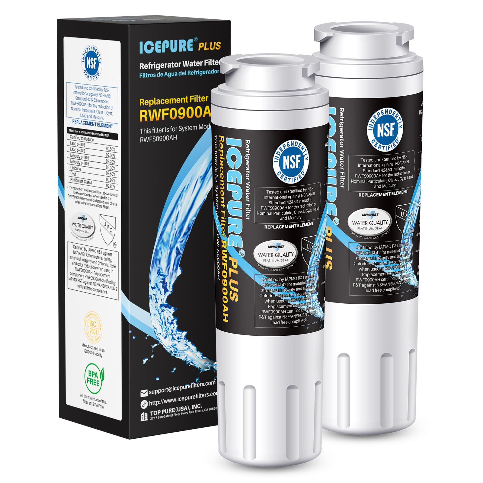 ICEPURE PLUS UKF8001 Replacement for Whirlpool Filter 4, EDR4RXD1, 2 Pack
