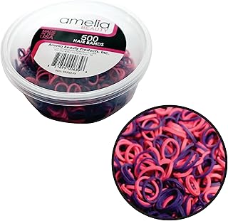 Amelia Beauty | 500 Count 1/2" Rubber Bands | Premium US Made Rubber Hair Ties | Ideal for Ponytails, Braids & Beards | Strong All Day Hold | Convenient Re-closable Container | Purple and Fuchsia Mix